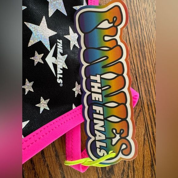 NWT New THE FINALS Athletic Racing Swimsuit Black Hot Pink Silver Stars 30 4 - Picture 2 of 5